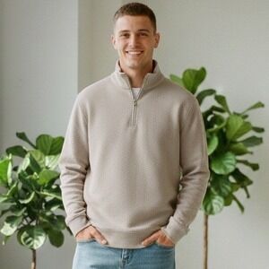 Porter & Ash Men's Tan 2-Tone Structure Quarter-Zip Pullover - Size M